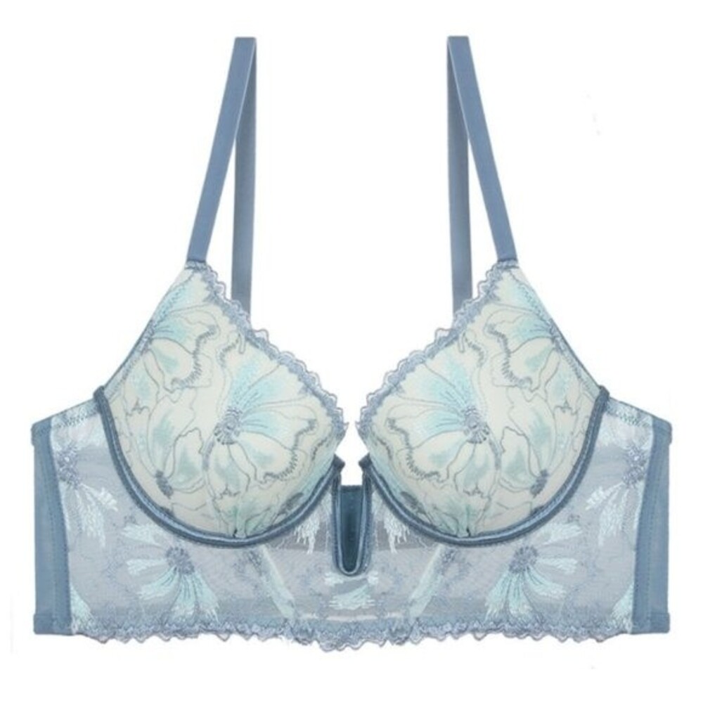 Youmita Blue Floral Longline Plunge 36B Bra NWT